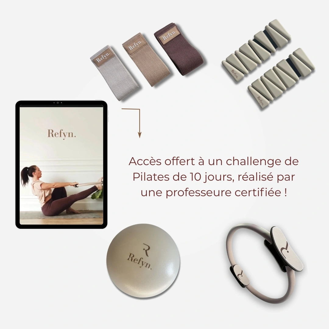 Ventre plat et engagement périné. Ensemble d’accessoires essentiels pour débuter le pilates à la maison